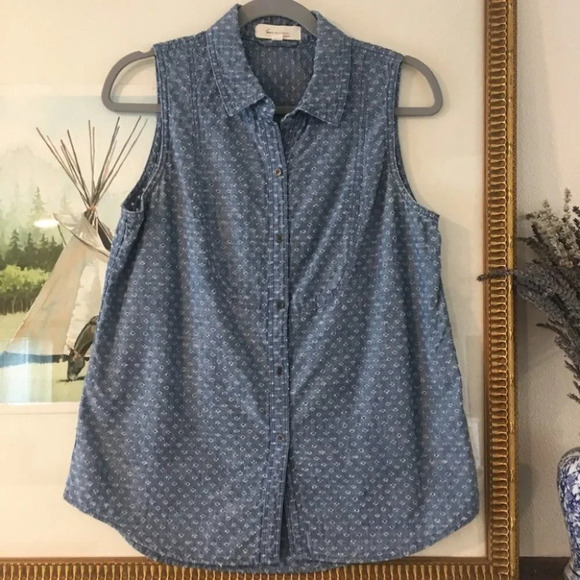 Two Vince Camuto Button Down Chambray Shirt Blouse - Picture 1 of 7